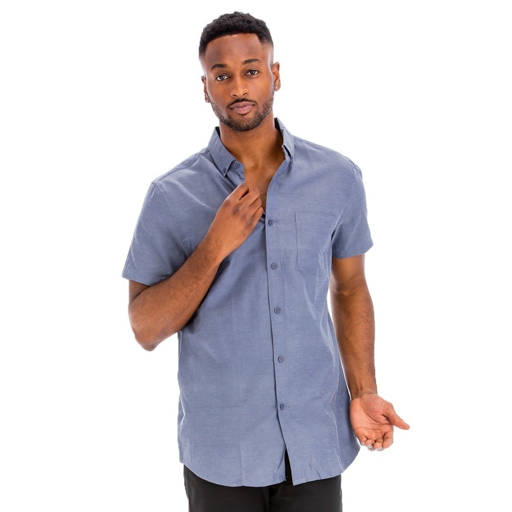 WEIV Signature Classic Blue Single Pocket Button Front Shirt Mens XL Cotton